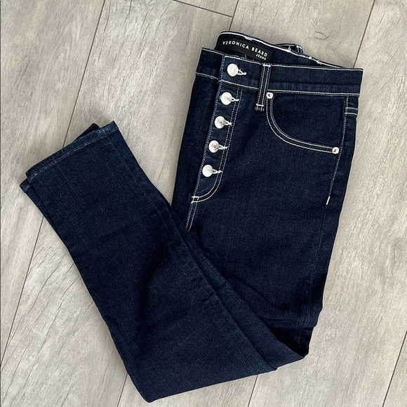 VERONICA BEARD Debbie 10”Skinny Contrast Stitch Dark Denim Jeans, SZ 30 - Picture 3 of 11